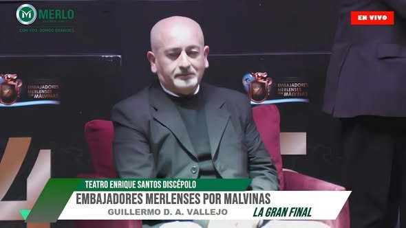 Guillermo D. A. Vallejo en una transmisión televisiva durante Embajadores Merlenses por Malvinas