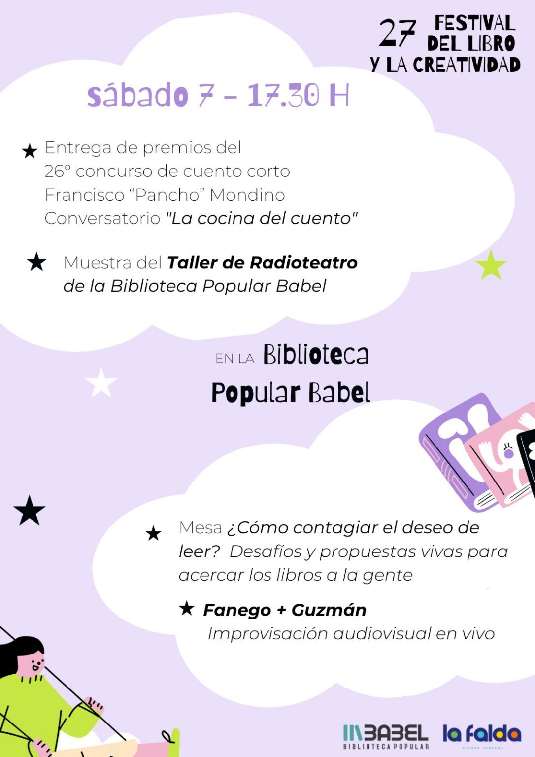 Programa oficial del sábado 7 de noviembre del 27.º Festival del Libro y la Creatividad en la Biblioteca Popular Babel, La Falda